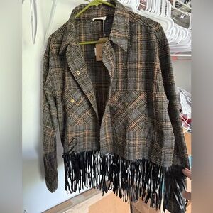 New with tags Kori plaid jacket with fringe details. 1X